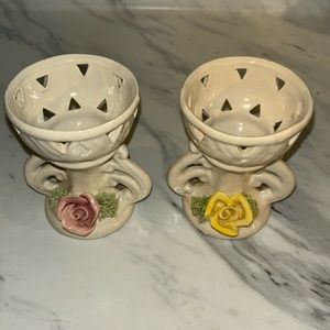 Vintage porcelain flower candle holders Made in Italy